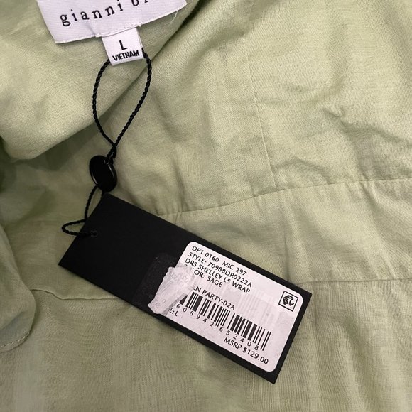 Gianni Bini Spring Sage Green Wrap V Neck Dress Long Sleeve Cotton EUC Large - Picture 9 of 9